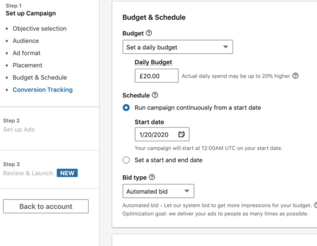 Budget and Schedule in LinkedIn Ads